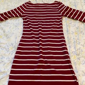 Striped Mini 3/4 Sleeves, WHITE/BURGUNDY, Dress